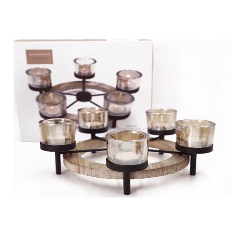 Black Iron & Wood Round 5 Tea Light Holder Extra Image 1 Preview